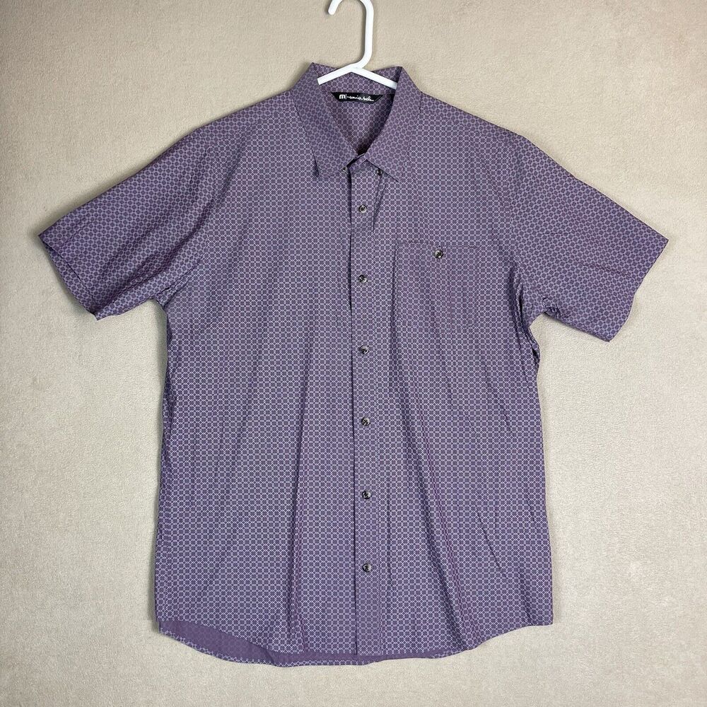 Travis Mathew Shirt Men Large Purple Casual Preppy Button‎ Up Short Sleeve Adult